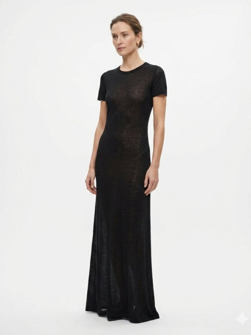 MAJESTIC FILATURES BLACK LINEN BLEND SHORT SLEEVE MAXI DRESS - XS (1)